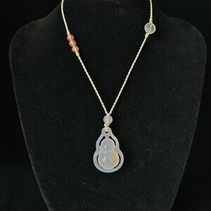 Natural Jade Hand-Carved Hollowed Gourd Pendant With Chain